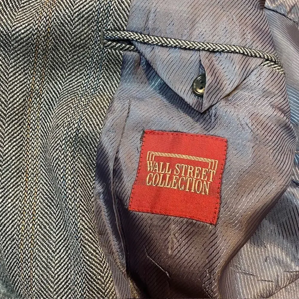 WALL STREET Collection All Wool Herringbone Tweed Suit Blazer Jackets 46 R USA